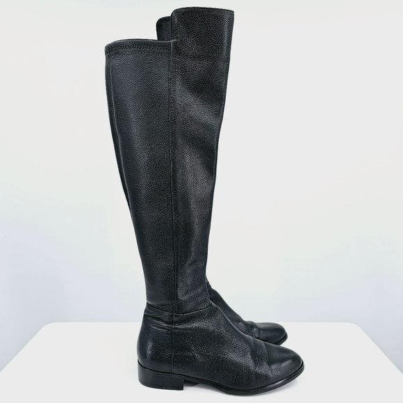 Michael Kors Tall Riding Boots 7 M Black Leather Almond Toe Knee High Side Zip - Picture 6 of 14